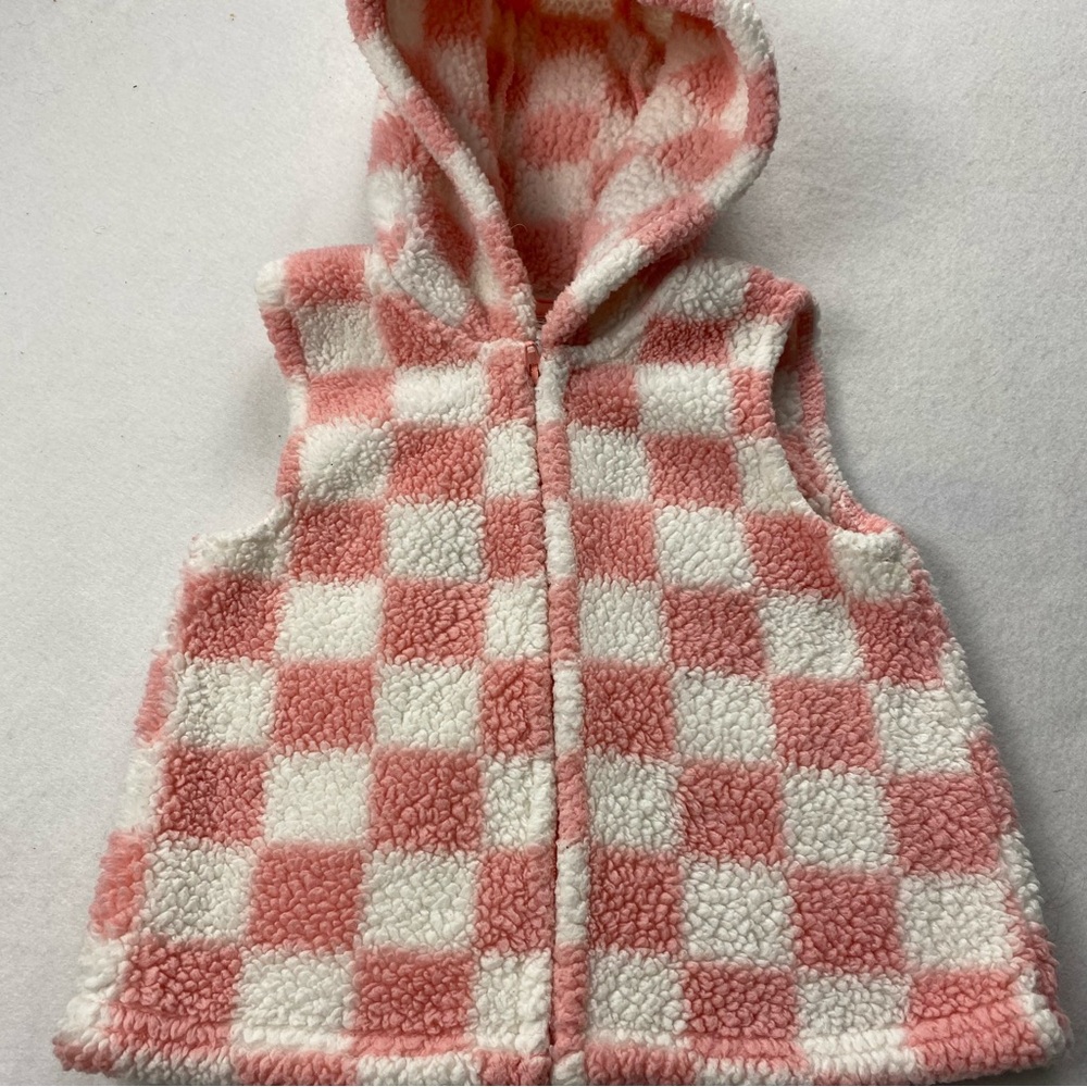 Pink & White Infant Fleece Vest Size 18 months Hooded Zip Up